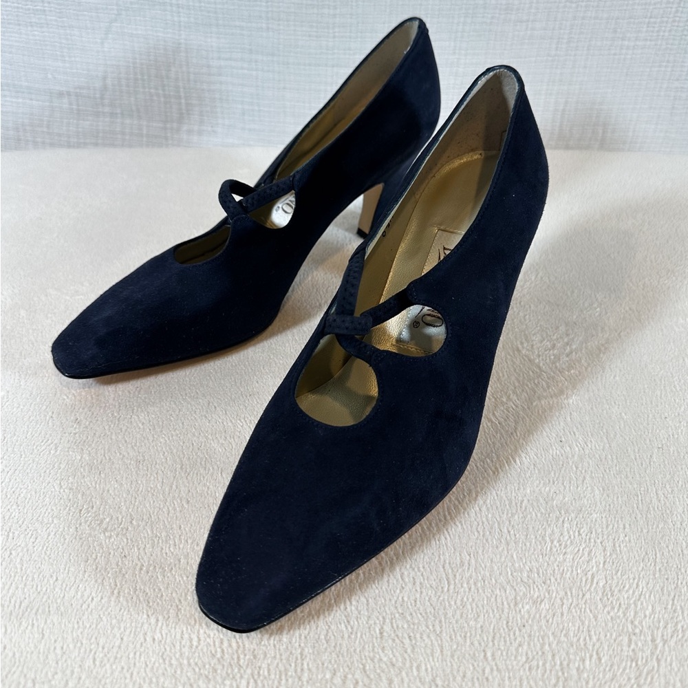 Vintage Suede Bandolino Navy Crisscross Strap High Heels Shoes Size 6.5 Women’s